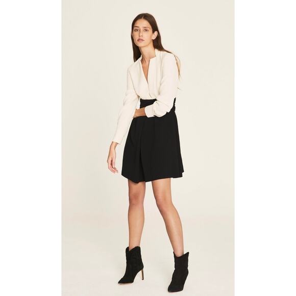 BA&SH Clelia Dress Ecru White Black Tuxedo Cocktail Mini Long Sleeve 8 Medium - Picture 1 of 13